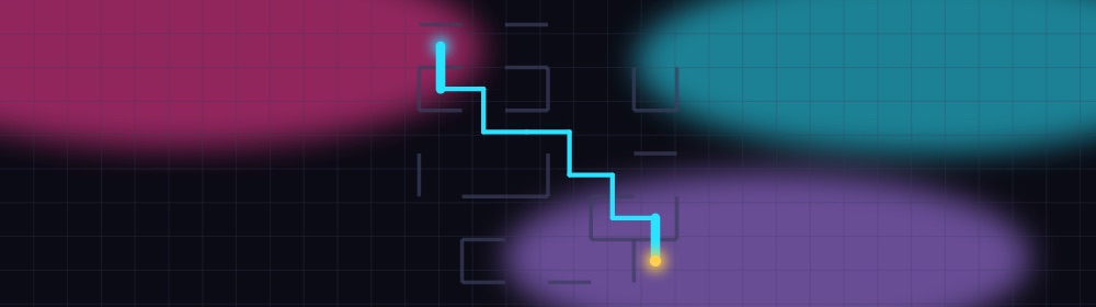 Maze banner: the game's pattern in neon on a dark background.